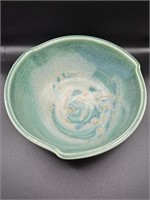 Signed Green & White Pottery Bowl