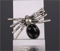 Large Sterling silver & Onyx Spider Brooch