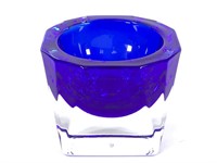 JG Durand Cobalt Blue Cased Crystal Faceted Bowl