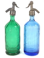 Antique French Etched Advertising Seltzer Bottles
