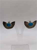 NATIVE AMERICAN STERLING SILVER/TURQUOISE CLIP ON