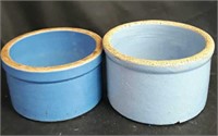 2 Blue Stoneware Crocks