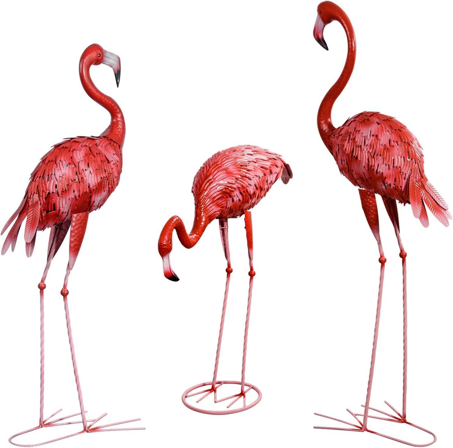 XONOR Metal Flamingo Garden Statues  Set of 3 2