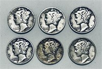 6 Silver “Mercury Dimes”