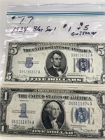 1934 $ 5 Blue Seal & 1934 $1 Blue Seal Currency