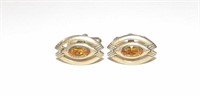 Vintage Gold Tone Marquise Citrine Cufflinks