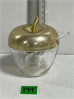 Vtg Glass Apple Jelly Jar w/ Glass Spoon Fab