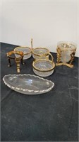 Group of glass vase, holders, dish