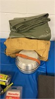 Canvas, back pack, tarp, mess kit,carving set