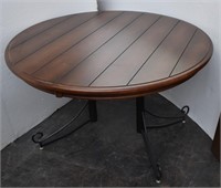 Round Wood Top Table w/Curled Metal Legs & Leaf