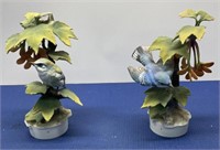 Royal Worcester Pair of Cerulean  Warblers Bone