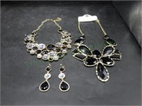 2 Faceted Cabochon Bib Necklaces & Pr Earrings