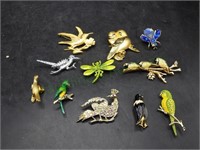 Eleven Various Vintage Bird and Insect Brooches