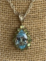 Sterling Silver, Blue Topaz & Peridot Necklace