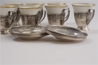 Set of 10 Demitasse Porcelain Sterling Cup/Saucer