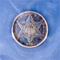 1861 3C Three Cent silver ANACS AU 50 Details