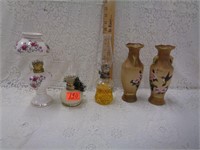 3 Oil Lamps & 2 Vases