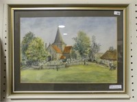 I. K. PAYNE CHURCH SCENE WATERCOLOUR