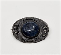 Modernist Brooch, Pewter and Brass, with Blue