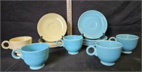 (5) Fiesta Ivory/Turquoise Cups & (9) Saucers