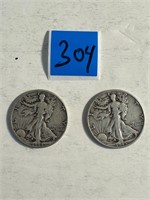 2 Silver Walking Liberty  Half Dollar pic's4dates