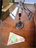 antique lamp w/stained glass shade & items