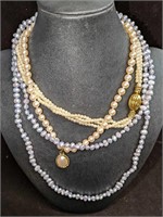 3 Vintage Gold Tone Faux Pearl Necklaces