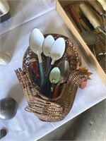 Hen Wall Pocket with Vintage Kitchen Utensils