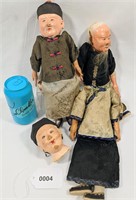 Antique Composite Wood Chinese Doll Lot Real Hair