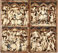 IVORY DIPTYCH, 14th Century Medieval French