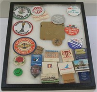 Shadow Box of Patches and Match Books 12x16 inches