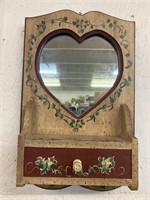 Tole Painted Wooden Framed Mirror w/drawer