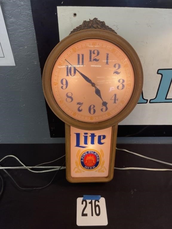 VINTAGE MILLER LITE CLOCK - 22" TALL