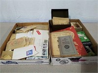Two boxes cancelled stamps and stamp collecting