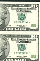 (2 CONSEC - STAR) $10 1999 (GEM) Federal Reserve