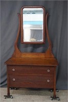 Antique Oak 2 Drawer Dresser with Beveled Mirror