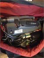 CANON VIDEO CAMERA IN BAG W/ CONTENTS - UNTESTED