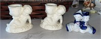 (3) Vtg. 2 Cherub Candlestick Holders & Delft