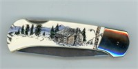 Log Cabin Scrimshaw One Blade Knife 4”