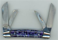 Cherokee 3 Blade Blue Handle Knife 3.5”