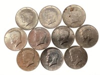 (10) 1964 J. F. K. 90% Silver Half Dollars