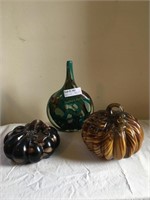 Three Pcs Art Glass including Pumpkins and Artist