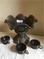 Northwood Carnival Glass Pedestal Punch Bowl and T