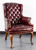 Burgundy Tufted Vinyl Wing Back Chair