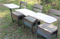 3 VIntage Wooden and Metal Student Desk