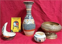 VINTAGE PAINTED POTTERY & BRASS FOOTED BOWL BOOK