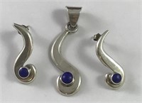 Sterling Silver and Lapis Earrings and Pendant