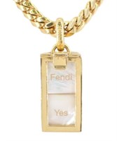 Fendi Gold Tone Block Necklace