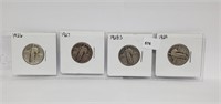 Four 1926-29 90% Silver Standing Liberty Quarters