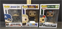 FUNKO POP CAPTAIN AMERICA, THOR, PURGE SUIT MORTY